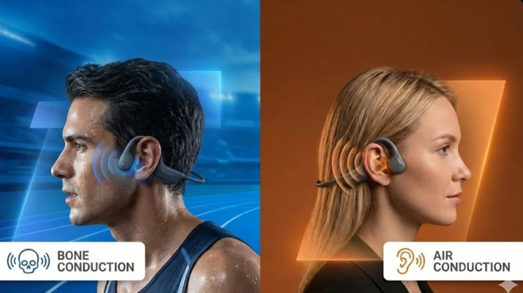 Bone Conduction vs Air Conduction Headphones side-by-side comparison